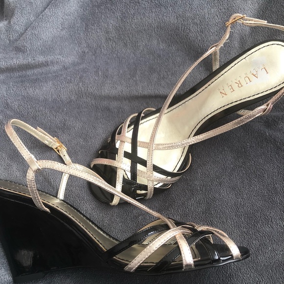 Lauren RL Black Gold Sandal Platform Shoes 6.5 37 - Picture 14 of 14